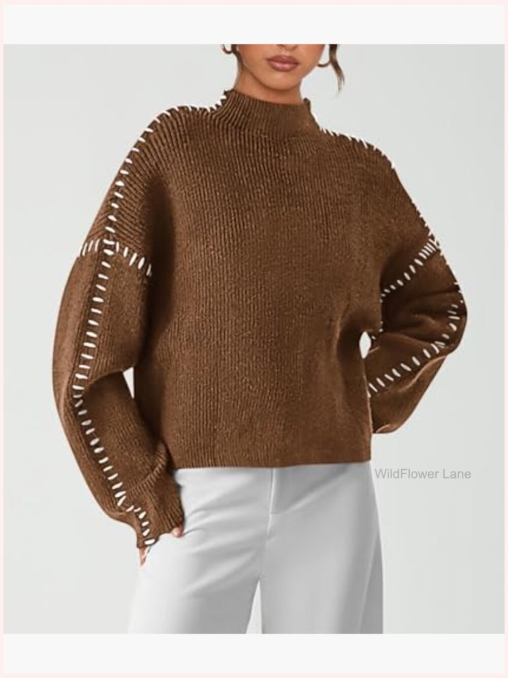 Chunky Knit Mock Neck Oversized Pullover Sweater - Relaxed Fit - Picture 3 of 7